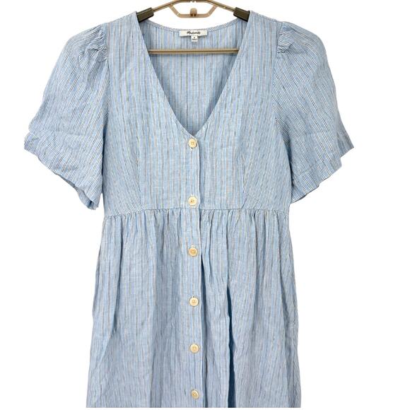 Madewell Cassie Button-Front Midi Dress in Linen - powder blue 2X Flowy Roomy - Picture 5 of 9